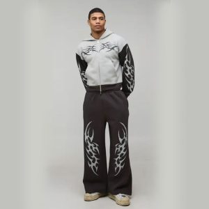 Shrunken Gothic Contrast Zip Through Extreme Wide Leg Tracksuit